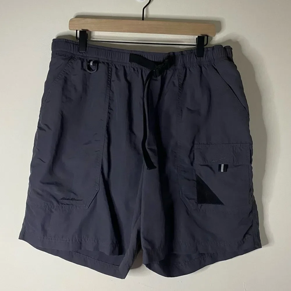 Eddie Bauer Gray Adjustable Waist Belted Shorts Size XL